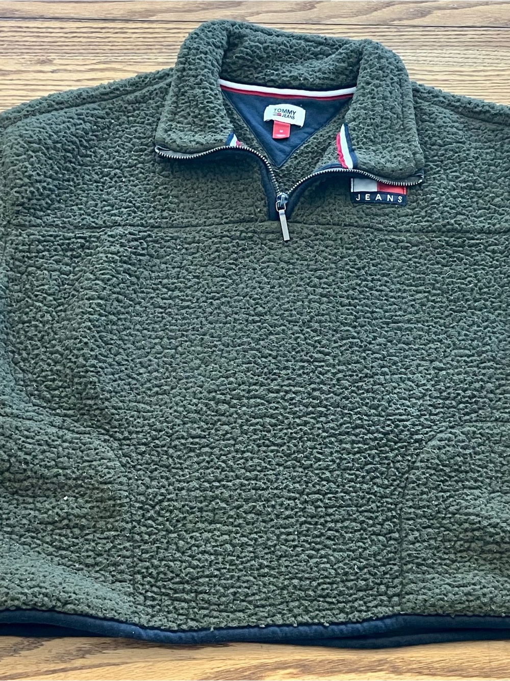 Tommy Hilfiger Women’s Olive Green Sherpa Zip-Up Pullover